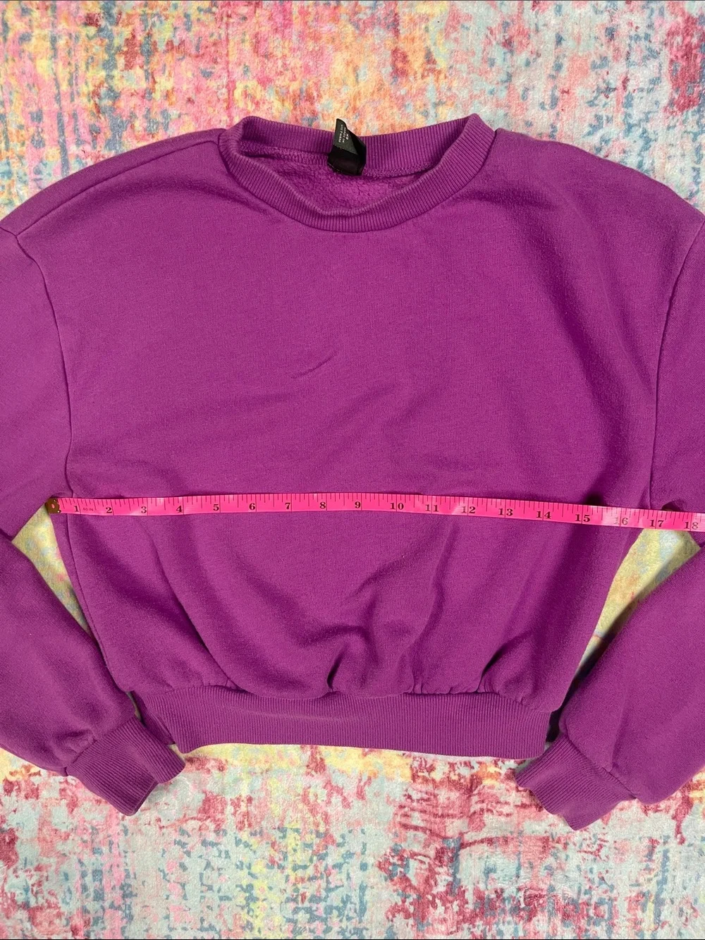 💕Purple Crewneck Cropped Sweatshirt - Women Tops - Picture 3 of 8